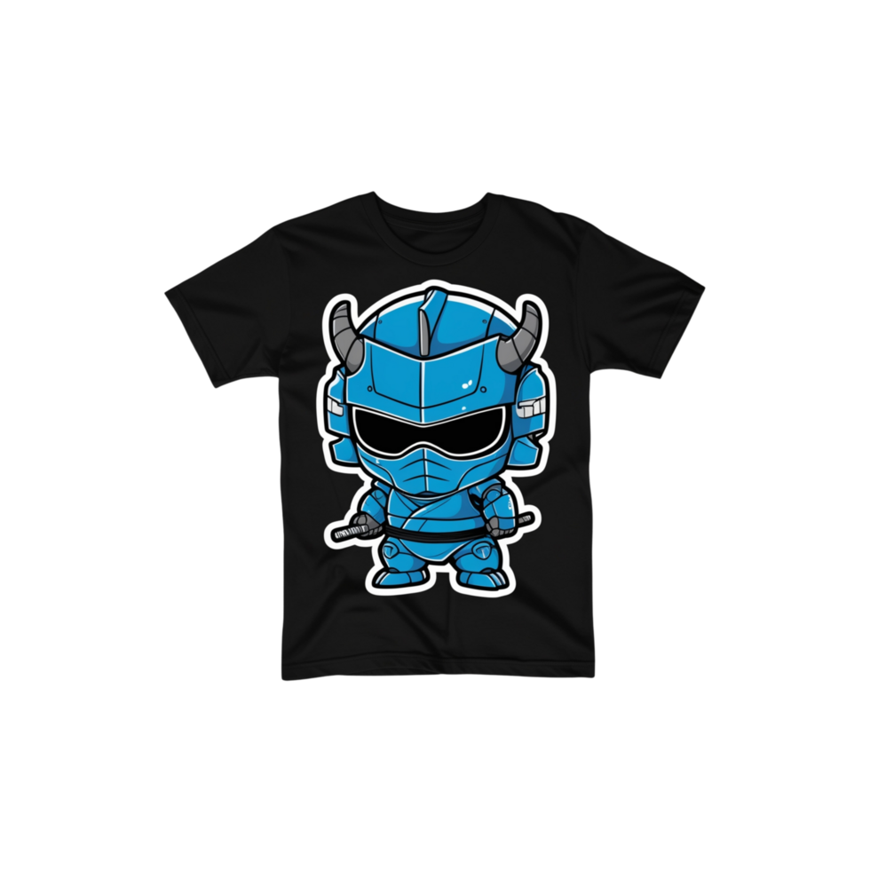 A black t - shirt with a blue ninja character on it png