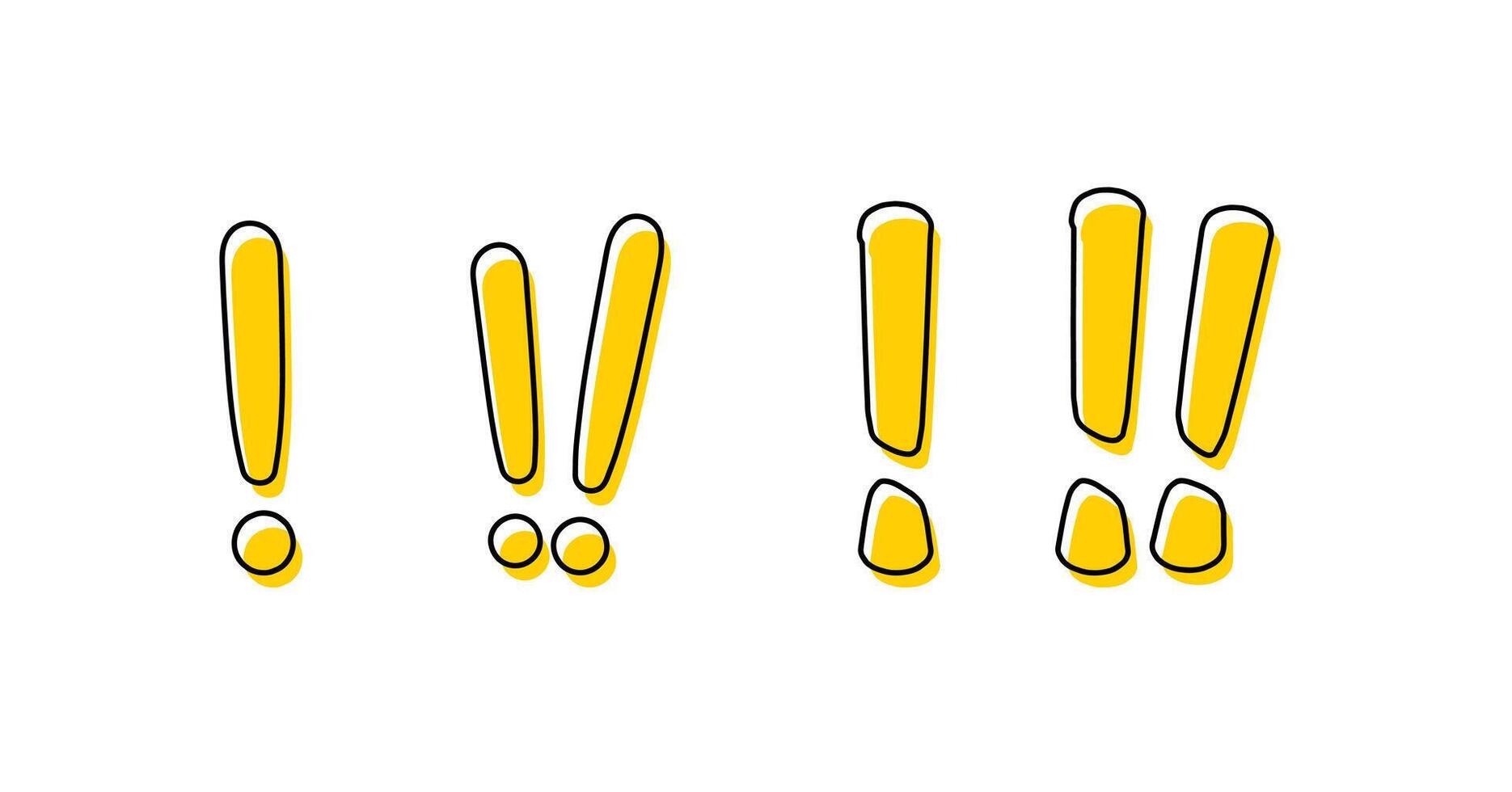 Set of exclamation mark icon. Yellow filled black line symbol vector