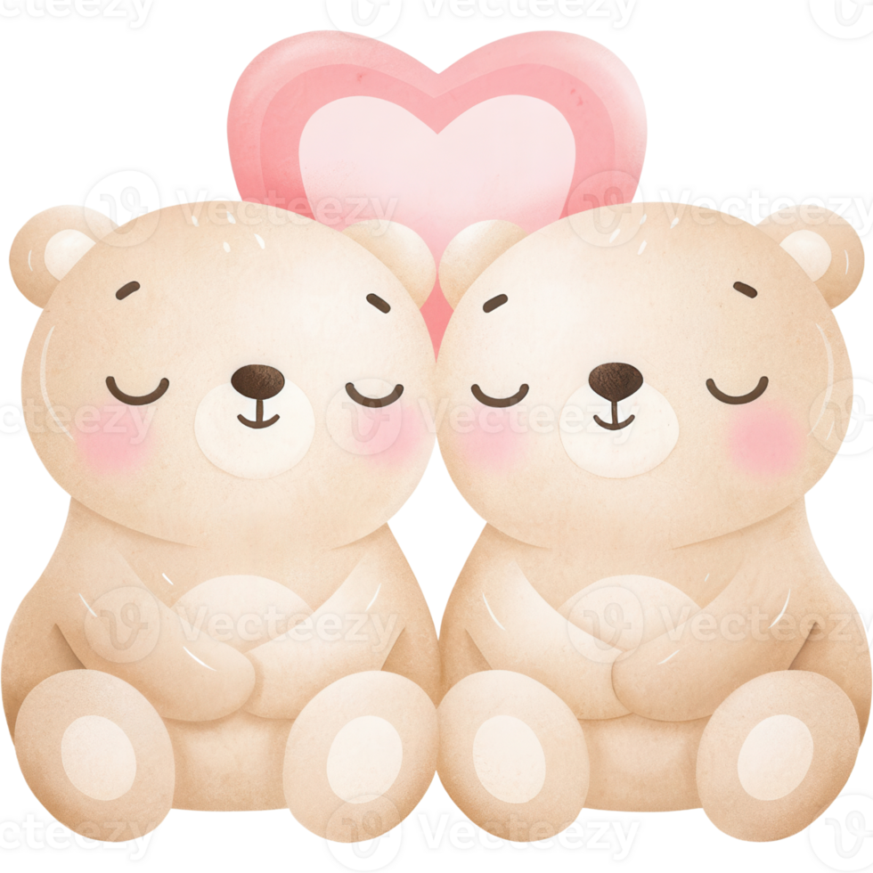 Cute couple bears with heart, expressing love and affection png