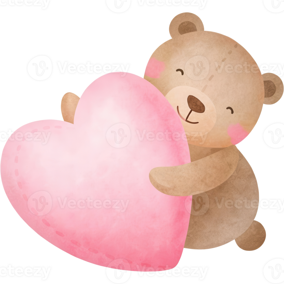 Cute teddy bear holding pink heart, perfect for Valentine Day gifts png