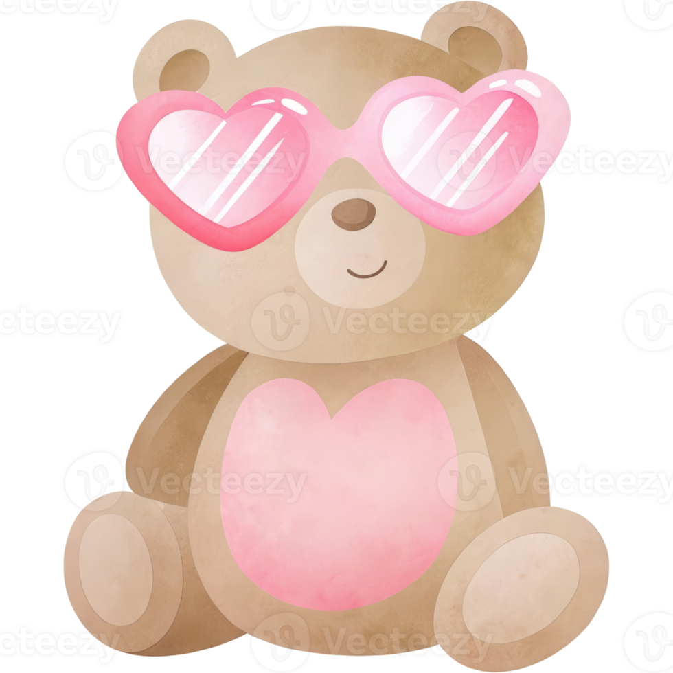Cute teddy bear wearing heart shaped sunglasses, perfect for Valentine Day png