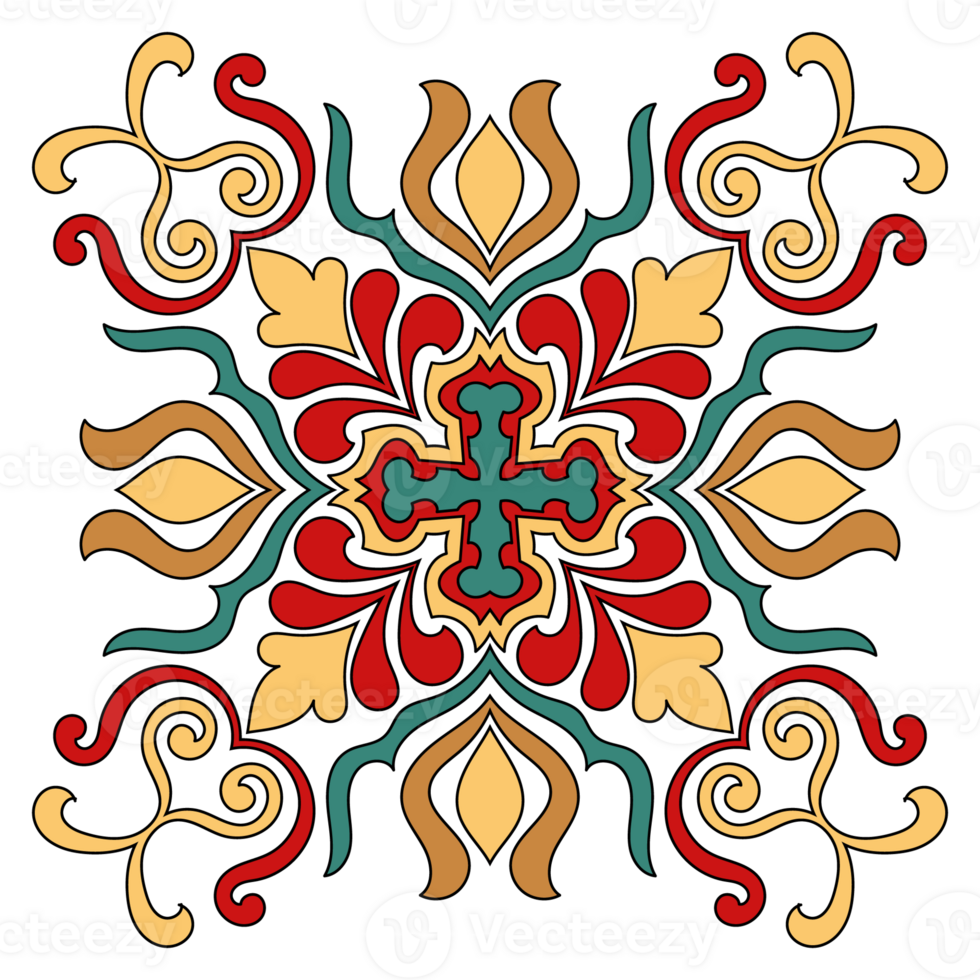 Mandala pattern, red green, abstract flowers for decoration. png