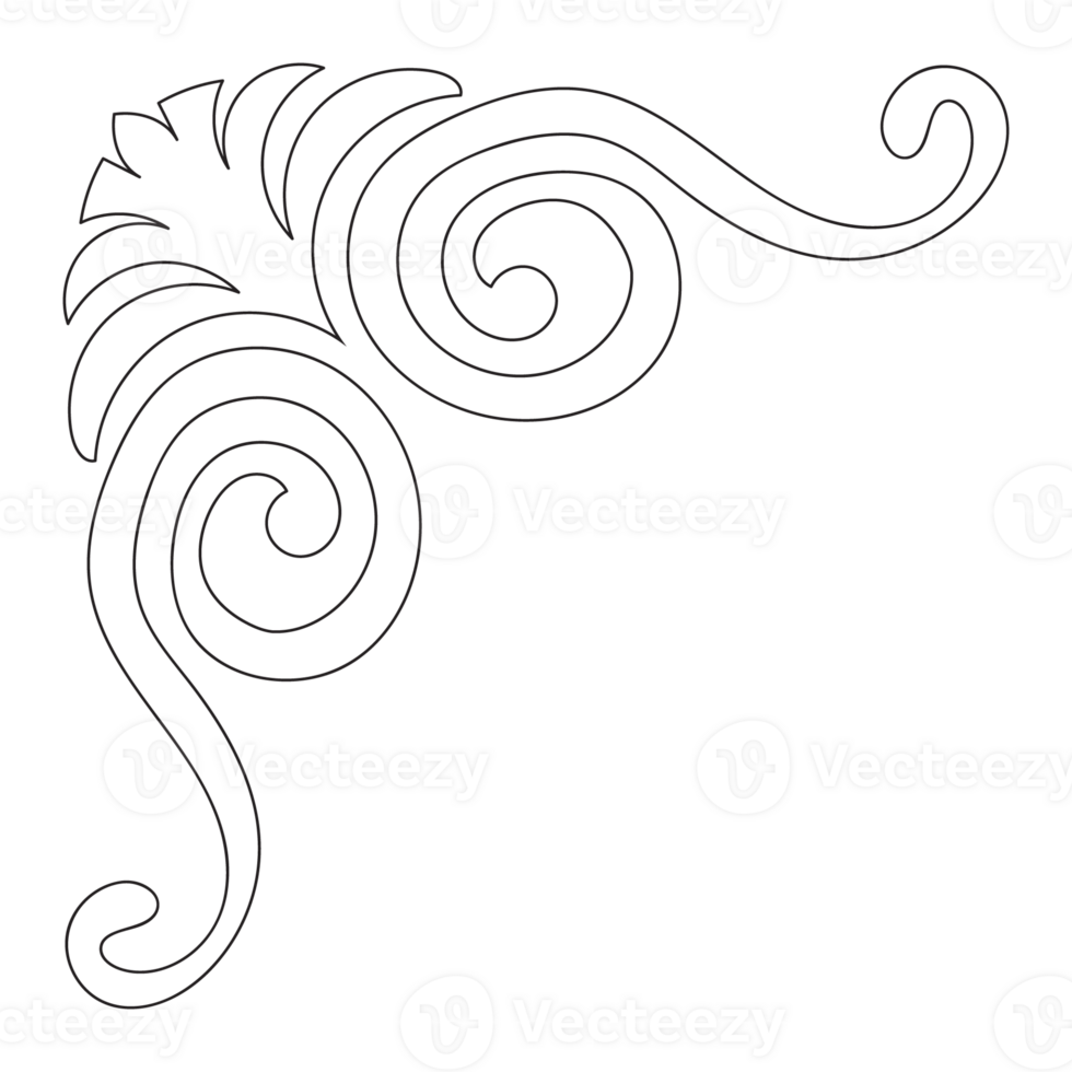 vintage black corner lines Ornate vintage design element with calligraphy swirls, wavy lines, ornate pattern. and paper rolls Frames and banners png