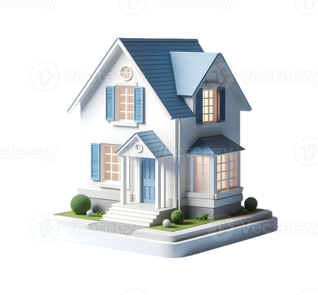 White facade house on transparent background png