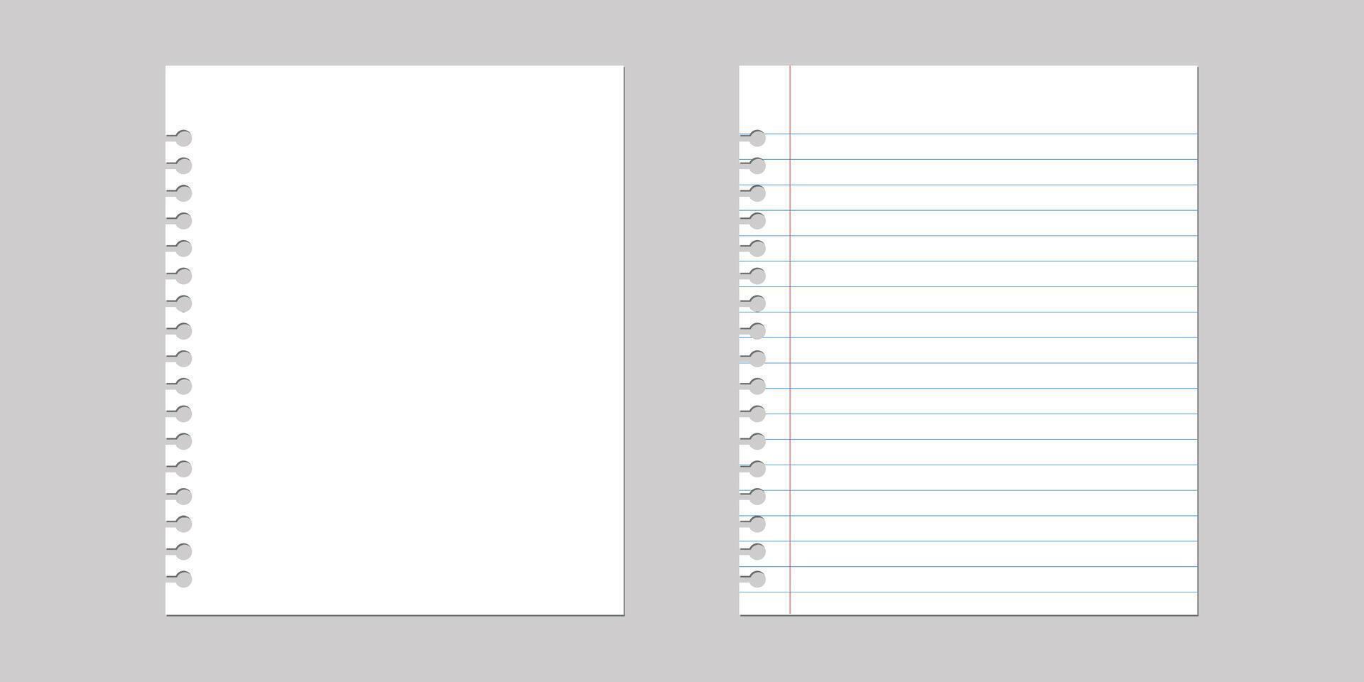 Realistic illustration of a paper from a workbook with shadow illustration. vector