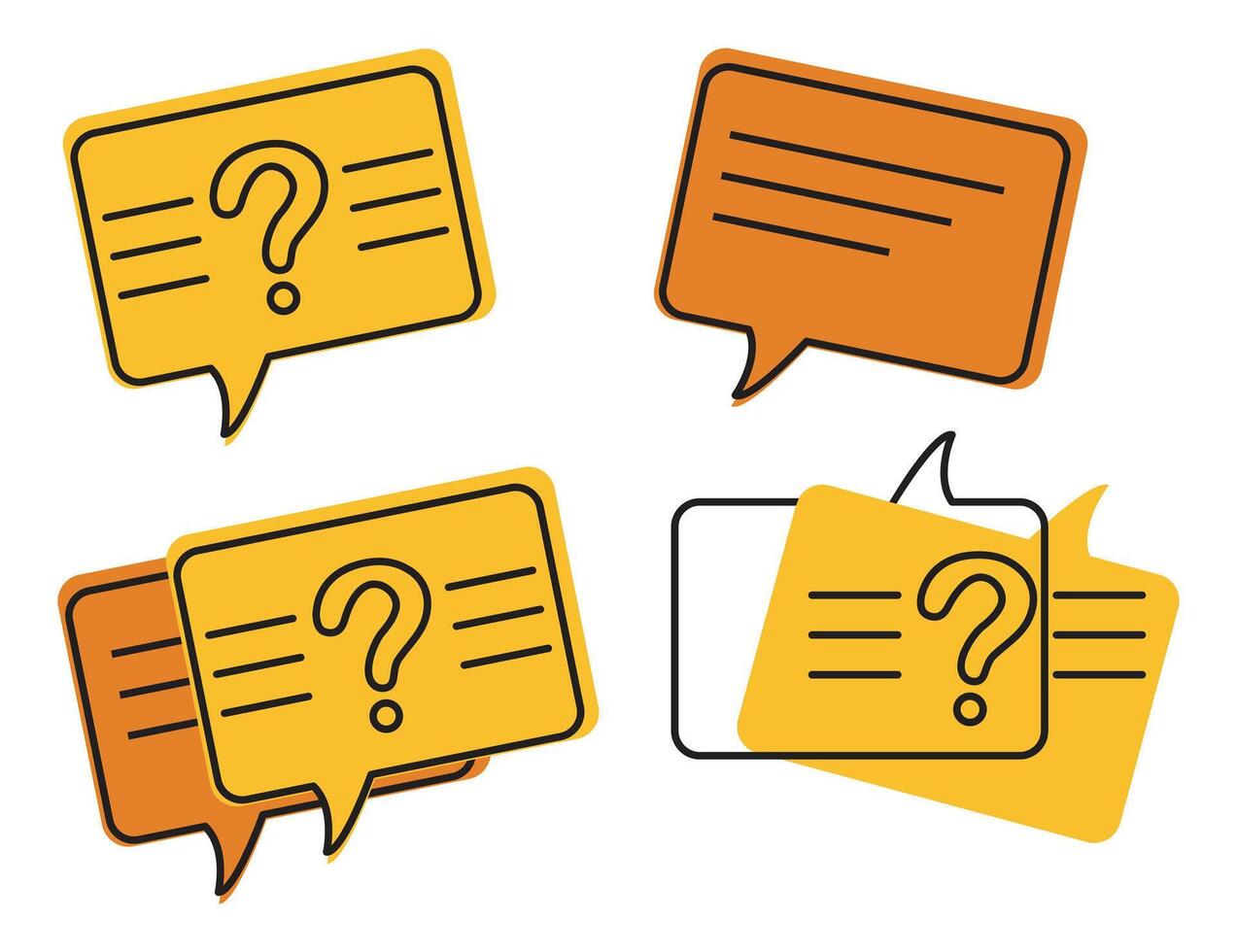 Chat icon. Dialox text. Four Speech Bubbles with Question Marks, Representing Uncertainty. vector