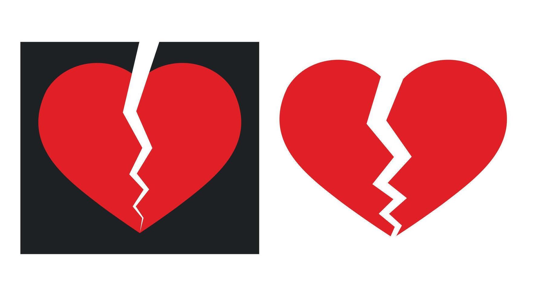 Two Broken Hearts Icon, Representing Sadness and Loss. vector