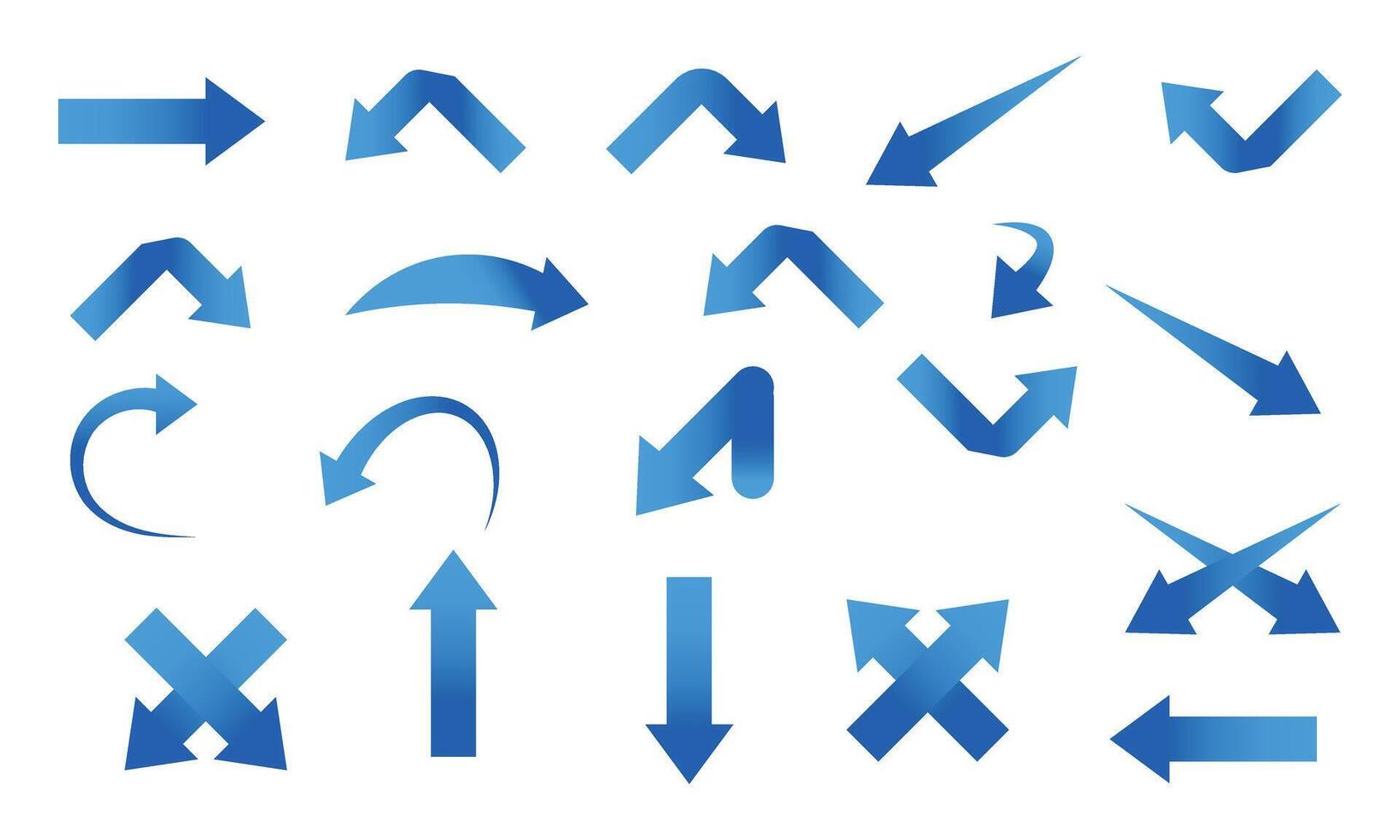 Collection of diverse blue arrows. A set of various blue directional arrows on a plain white background. vector