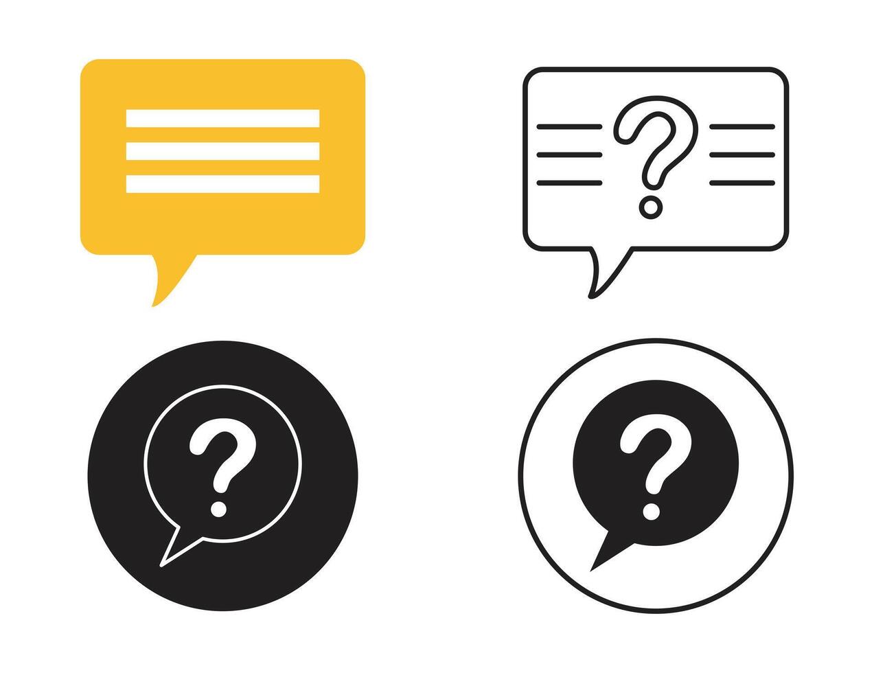 Question mark icons in various styles, representing inquiry and communication. Question mark bubble icon. vector