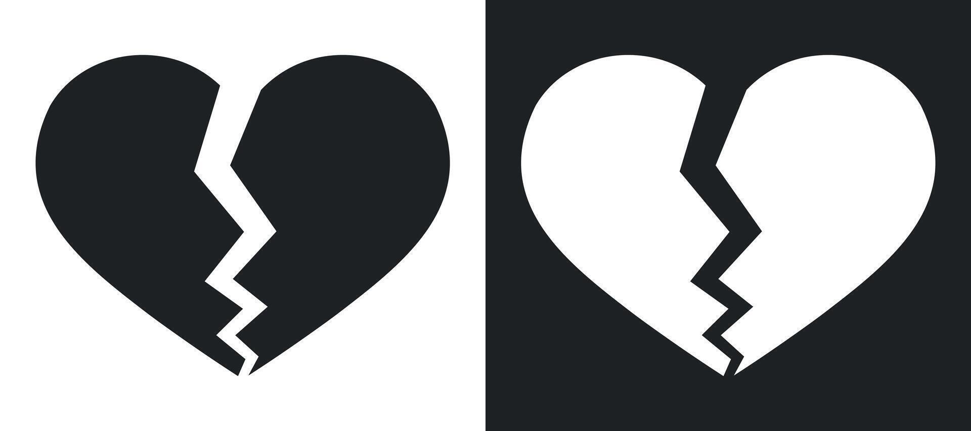 Broken heart icon or divorce flat icon. Simple black and white icon of a broken heart. vector