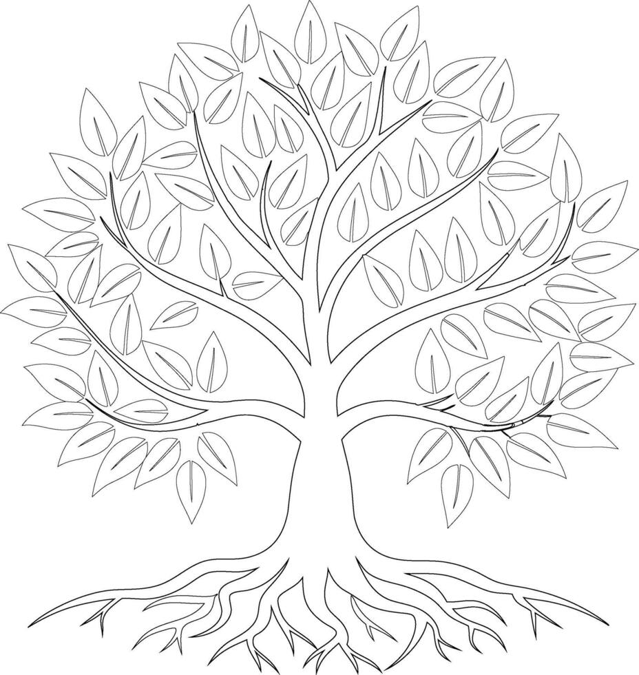 A stylized tree with lush green leaves and strong deep roots symbolizing growth strength and connection vector