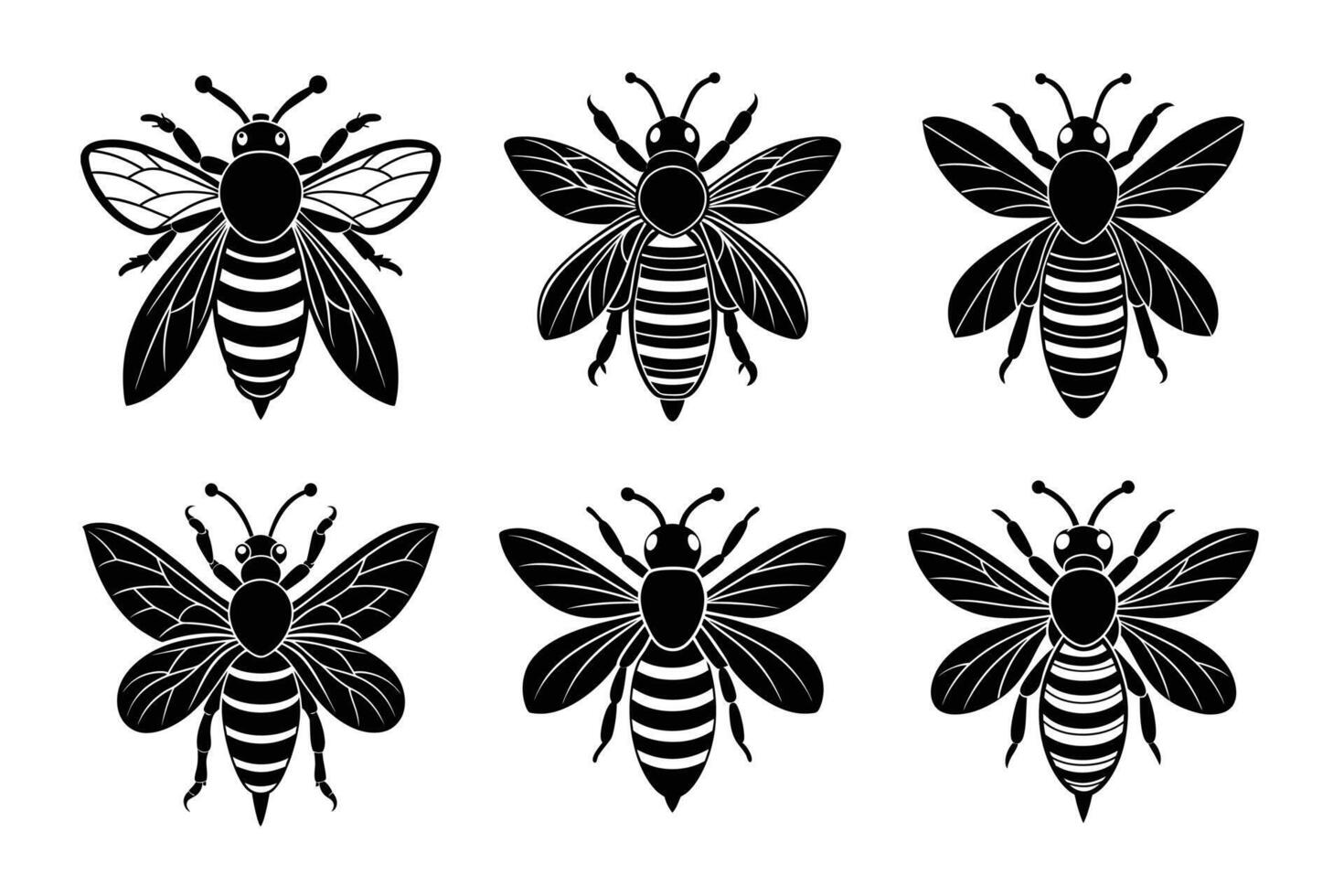 set of bee silhouette illustration vector
