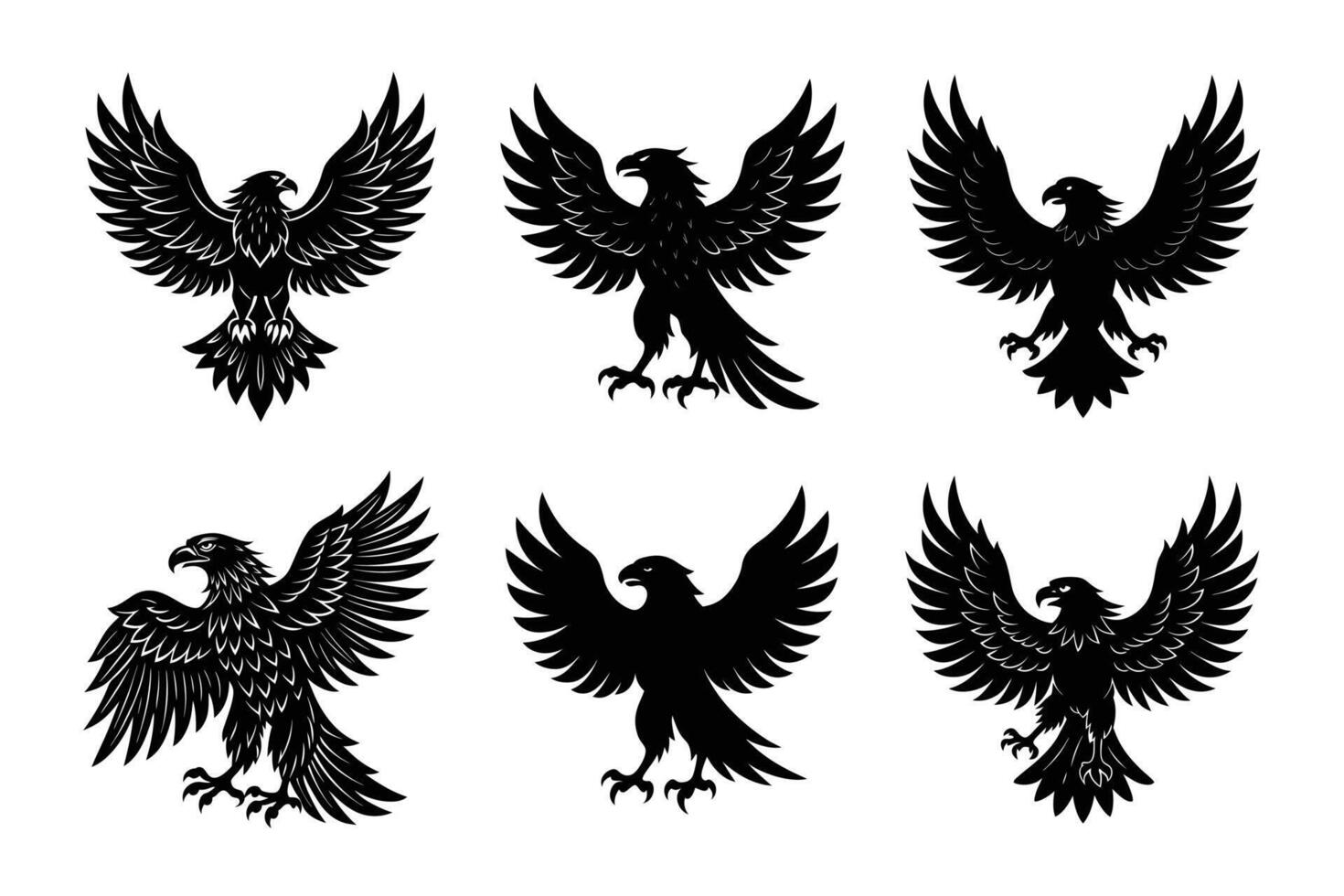 set of eagle silhouette illustration vector