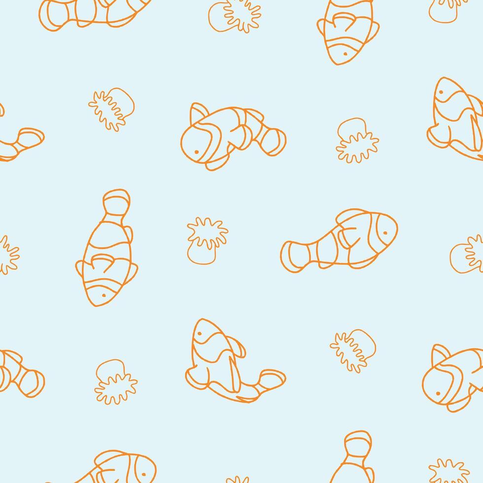 Outline Clownfish Sea Anemone Seamless Pattern illustration Design vector
