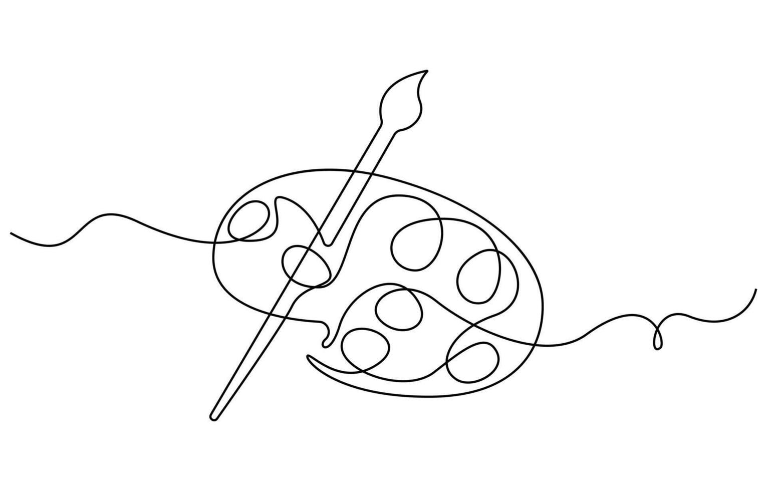 Palette and paint brush continuous one line drawing vector
