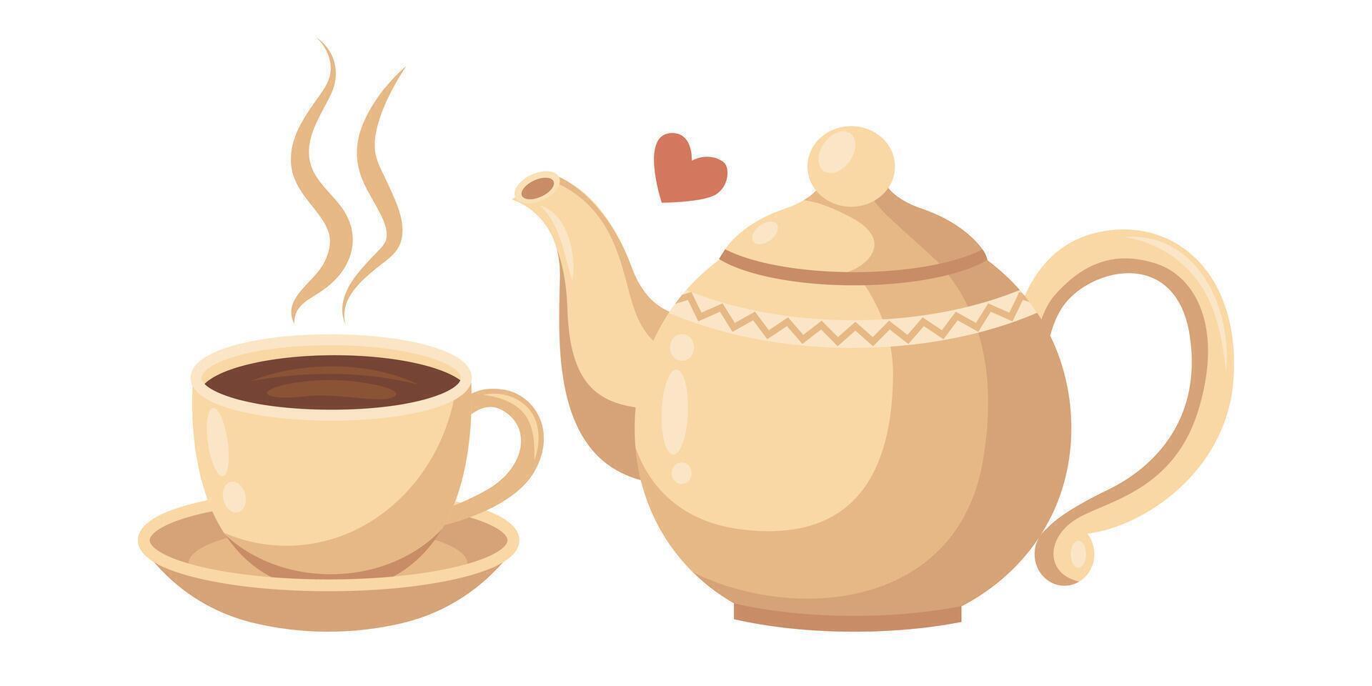 illustration of a teapot and cup. Kitchenware. Tea love concept. vector