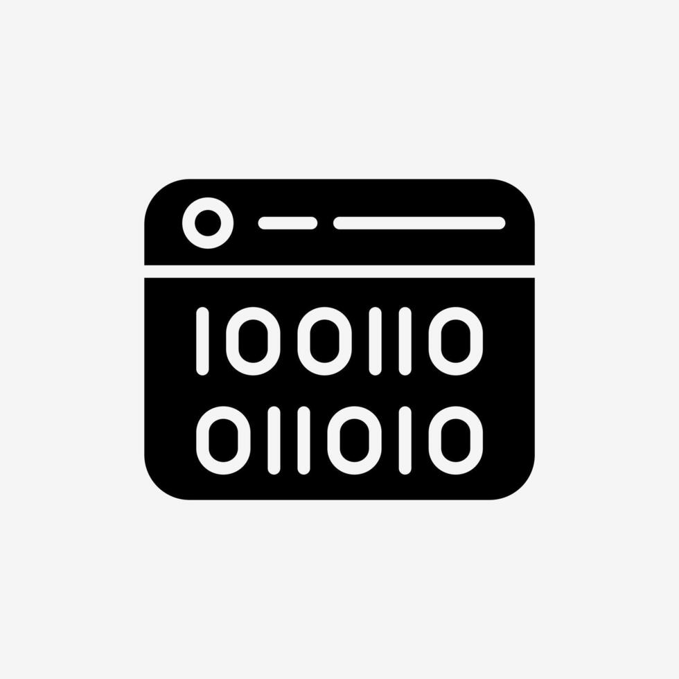 Icon Solid Black web window panel with Binary code. Technology and system concept, Glyph style. vector
