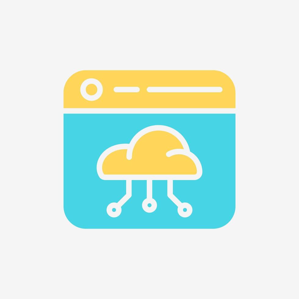 Flat Icon web window panel with Cloud system. Technology and system concept, Flat Colorful style. vector