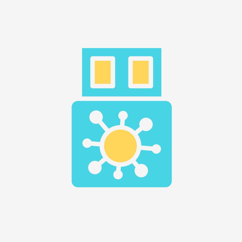 Flat Icon Virus on USB flash drive. Technology and system concept, Flat Colorful style. vector