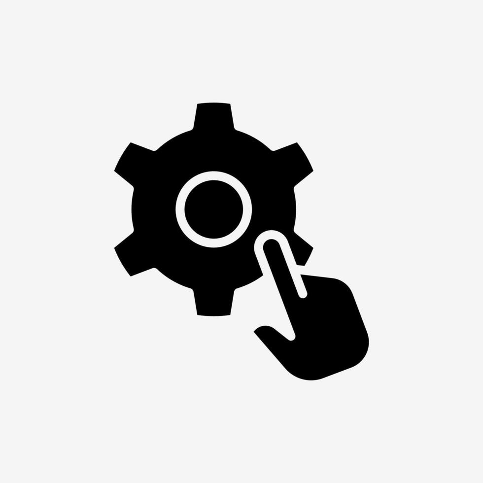 Icon Solid Black Hand click setting gear button. Technology and system concept, Glyph style. vector