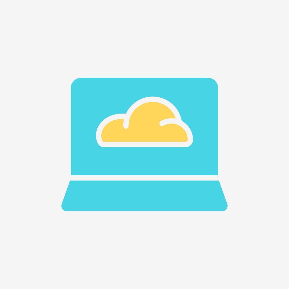 Flat Icon Cloud system and Laptop computer. Technology and system concept, Flat Colorful style. vector
