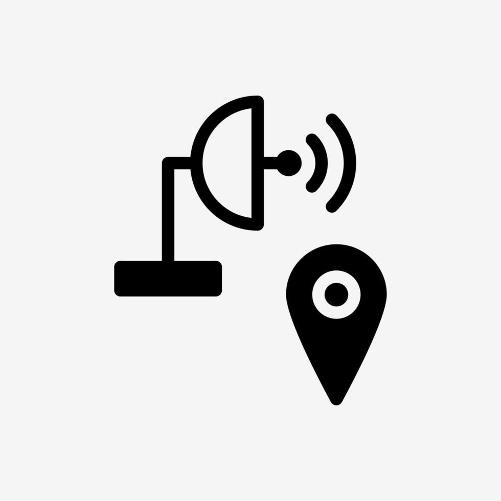 Icon satellite and pin location gps. Technology and system concept, Semi Solid style. vector