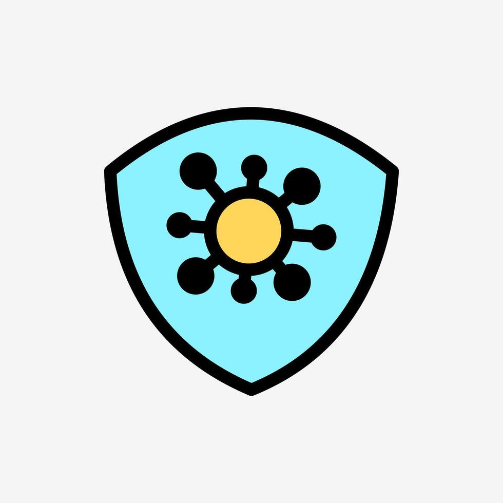 Icon Line Color Virus protection shield. Technology and system concept, Outline Fill Color style. vector