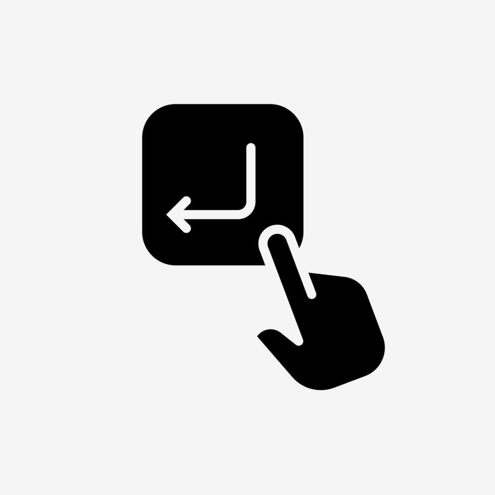 Icon Solid Black Hand click enter button. Technology and system concept, Glyph style. vector