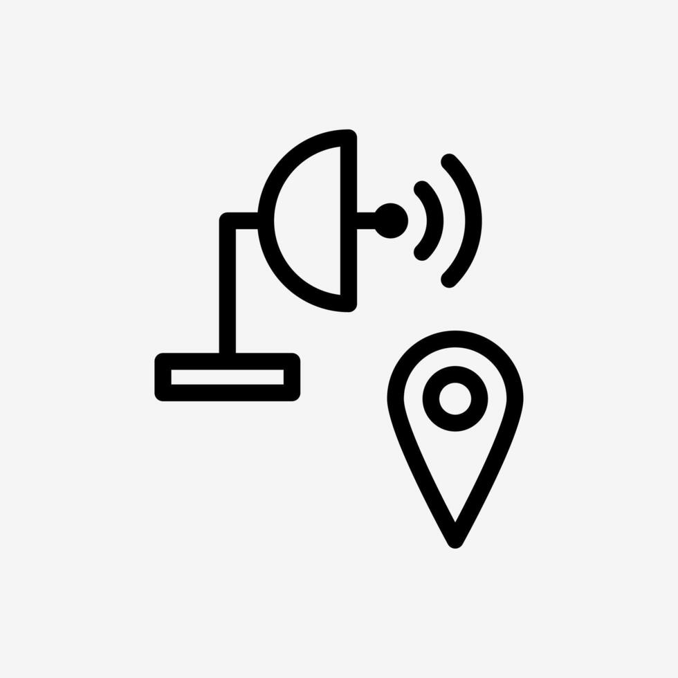Icon Line satellite and pin location gps. Technology and system concept, Outline style. vector
