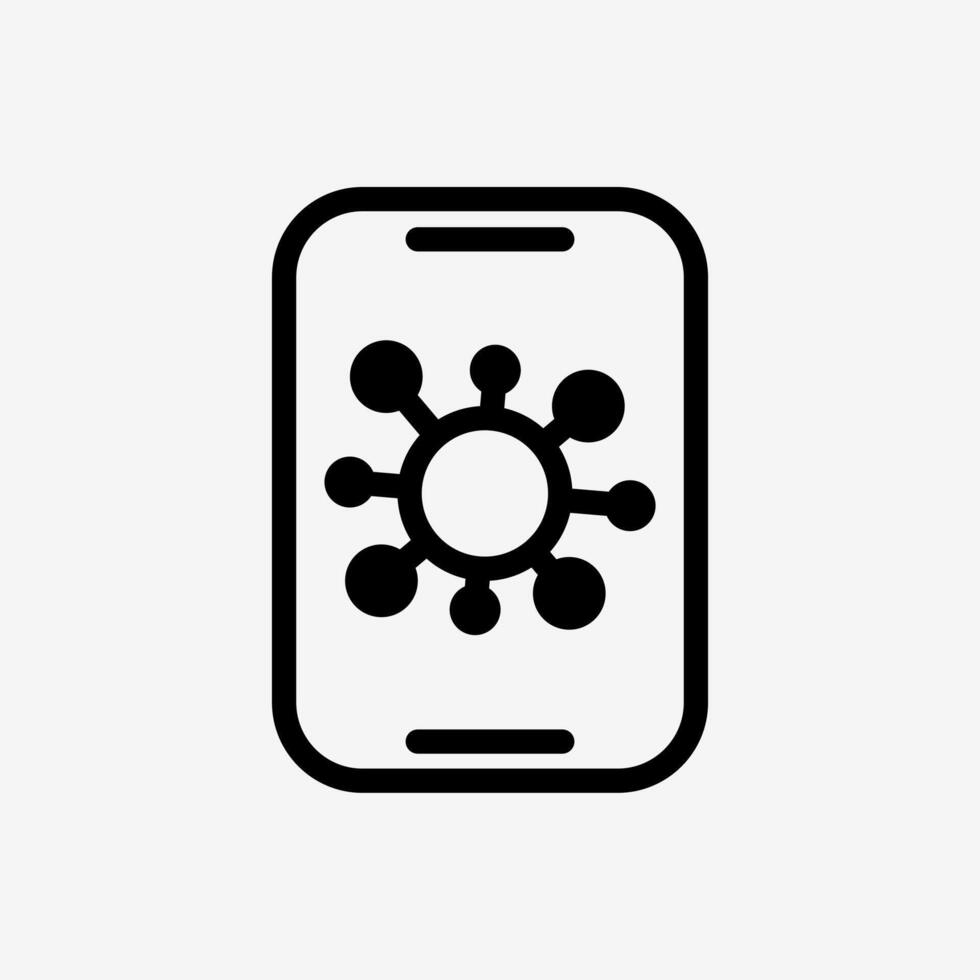 Icon Line Smartphone with virus. Technology and system concept, Outline style. vector
