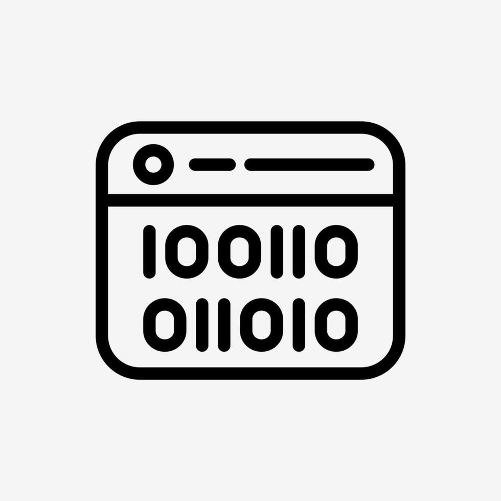 Icon Line web window panel with Binary code. Technology and system concept, Outline style. vector