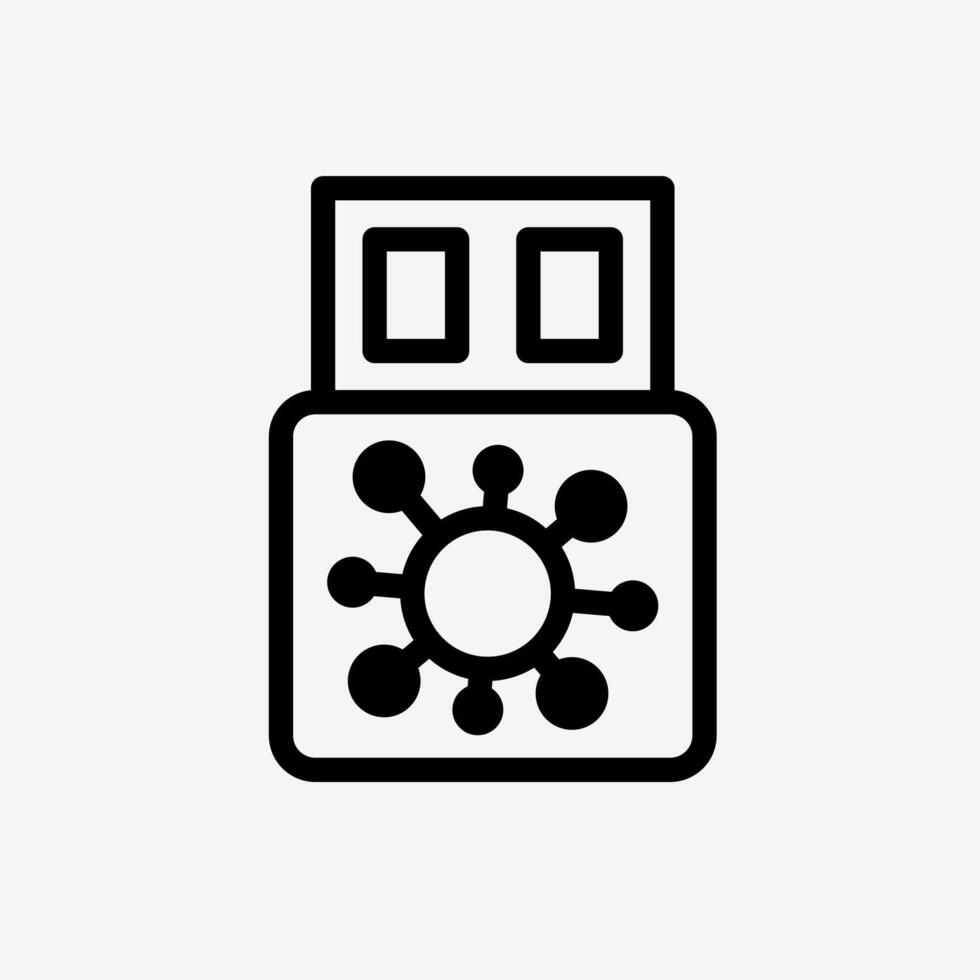 Icon Line Virus on USB flash drive. Technology and system concept, Outline style. vector