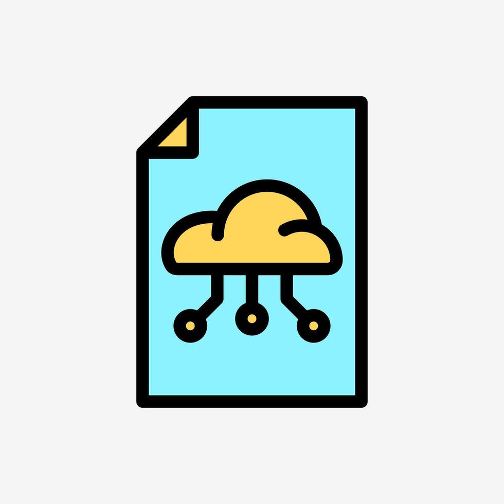 Icon Line Color Paper file document with Cloud system. Technology and system concept, Outline Fill Color style. vector