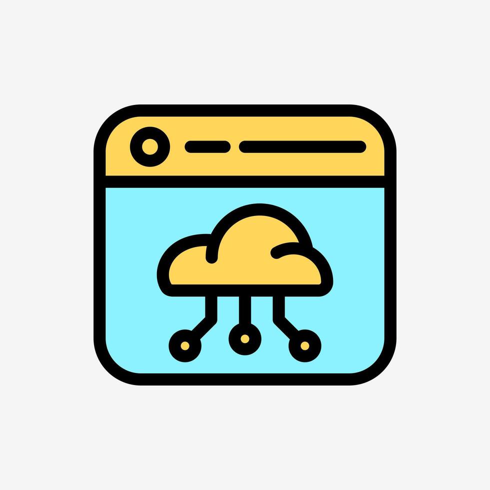 Icon Line Color web window panel with Cloud system. Technology and system concept, Outline Fill Color style. vector