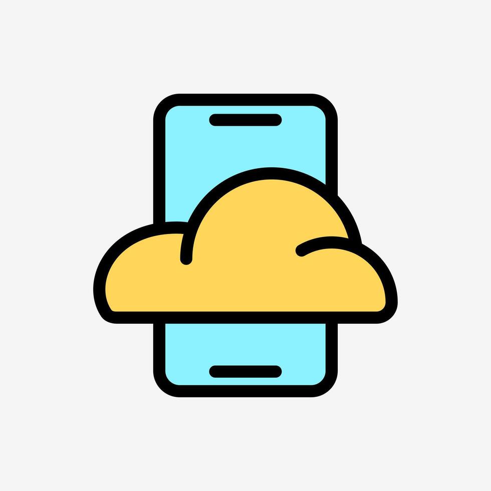 Icon Line Color Cloud system and smartphone. Technology and system concept, Outline Fill Color style. vector