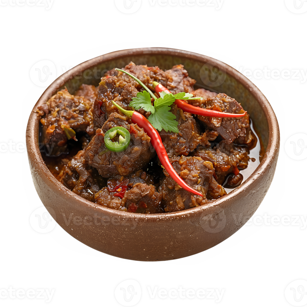 Spicy Beef Rendang on Bowl Isolated png