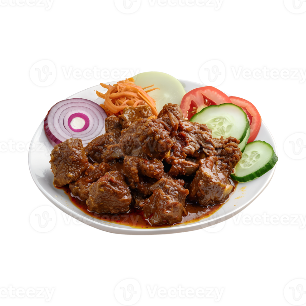 Traditional Rendang Dish on Plate With Clear Background png