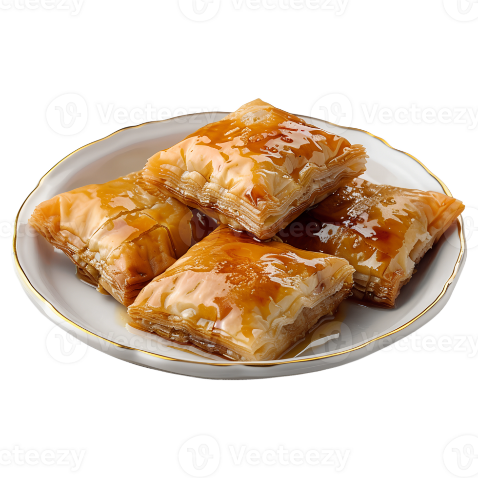 Delicious Baklava On Plate With Transparent Background png