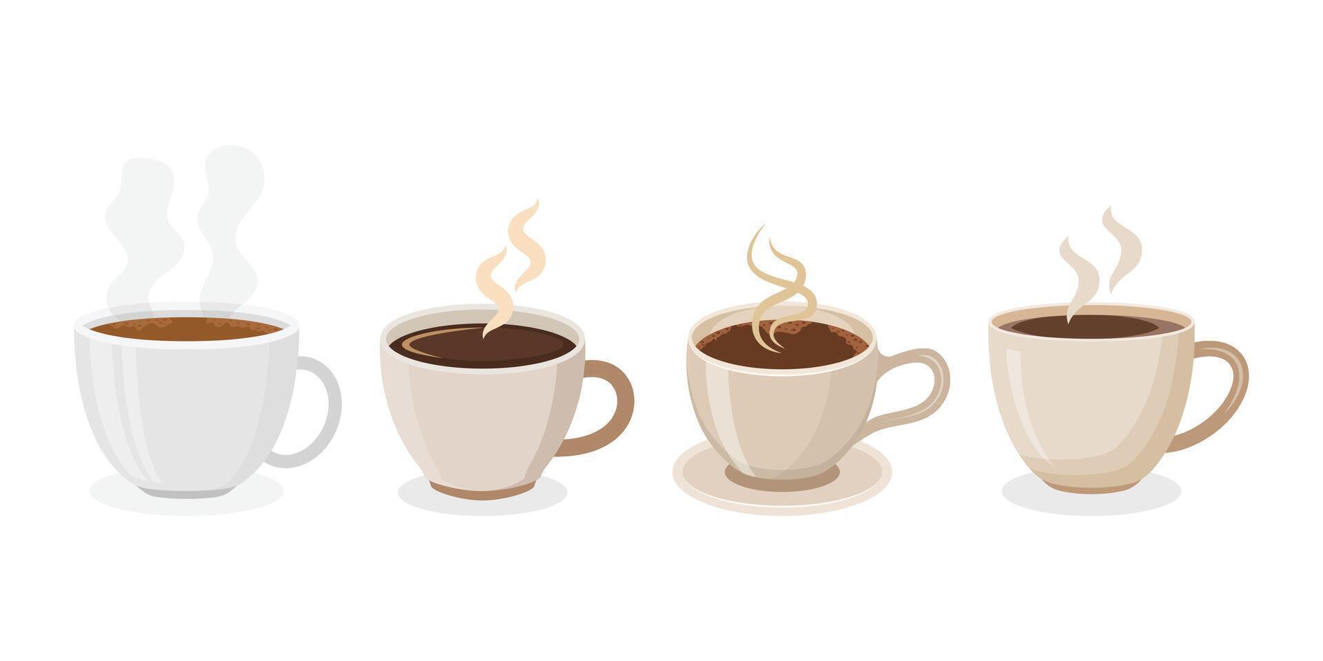 Coffee or tea cup icon set in flat style. Hot drink illustration on isolated background. Mug sign business concept. vector