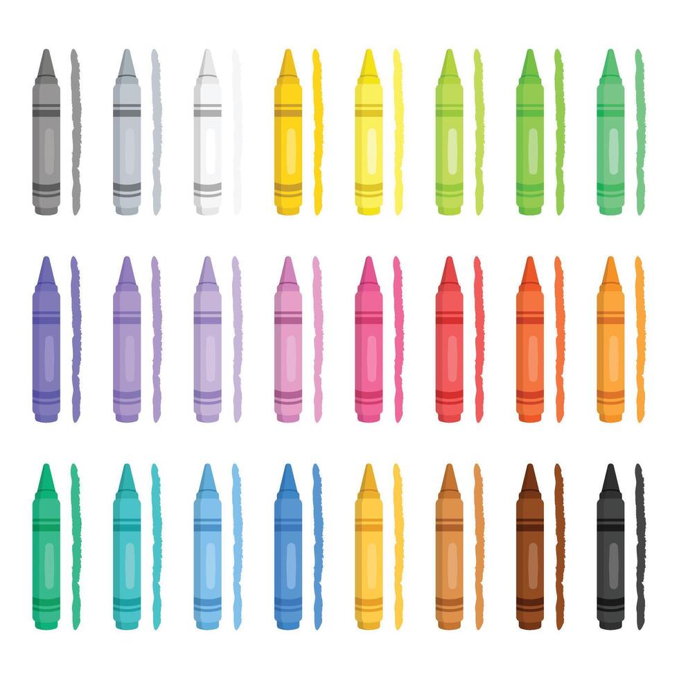 Office stationery crayon icons set in flat style. Pencil illustration on isolated background. Felt pen, marker sign business concept. vector