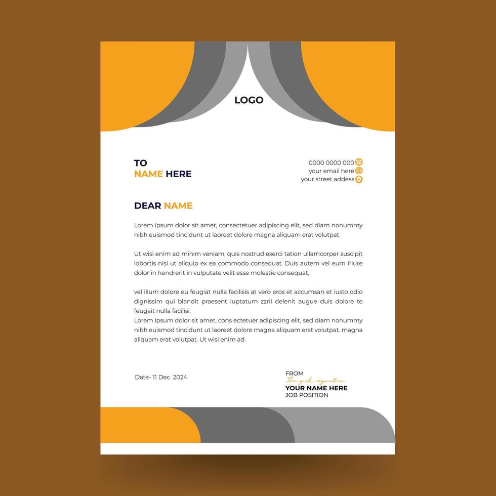 Minimalist creative Letterhead Design Template with yellow color vector