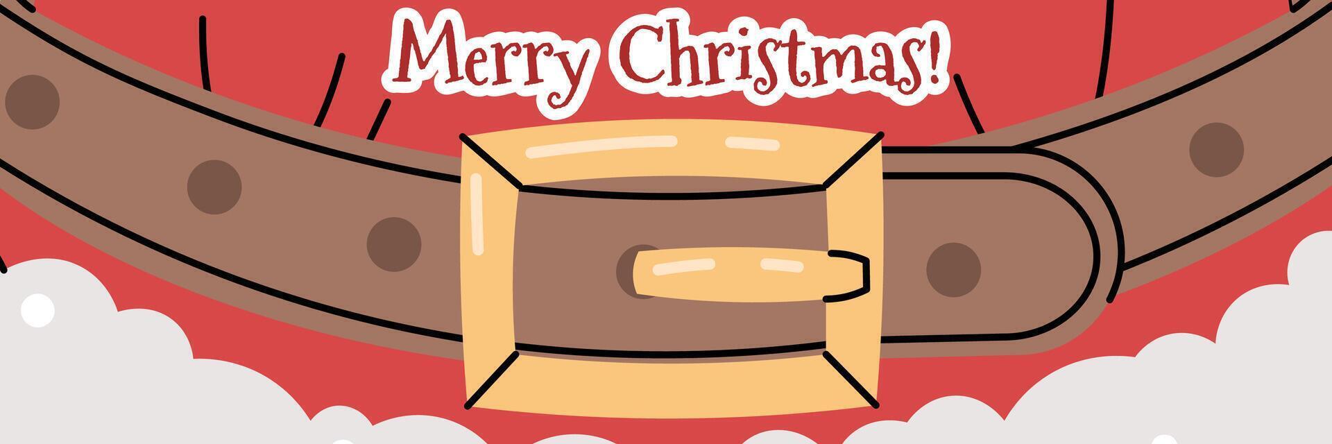 Christmas horizontal banner with Santa's belly and beard in cartoon flat style. illustration for poster, banner, invitation etc. vector