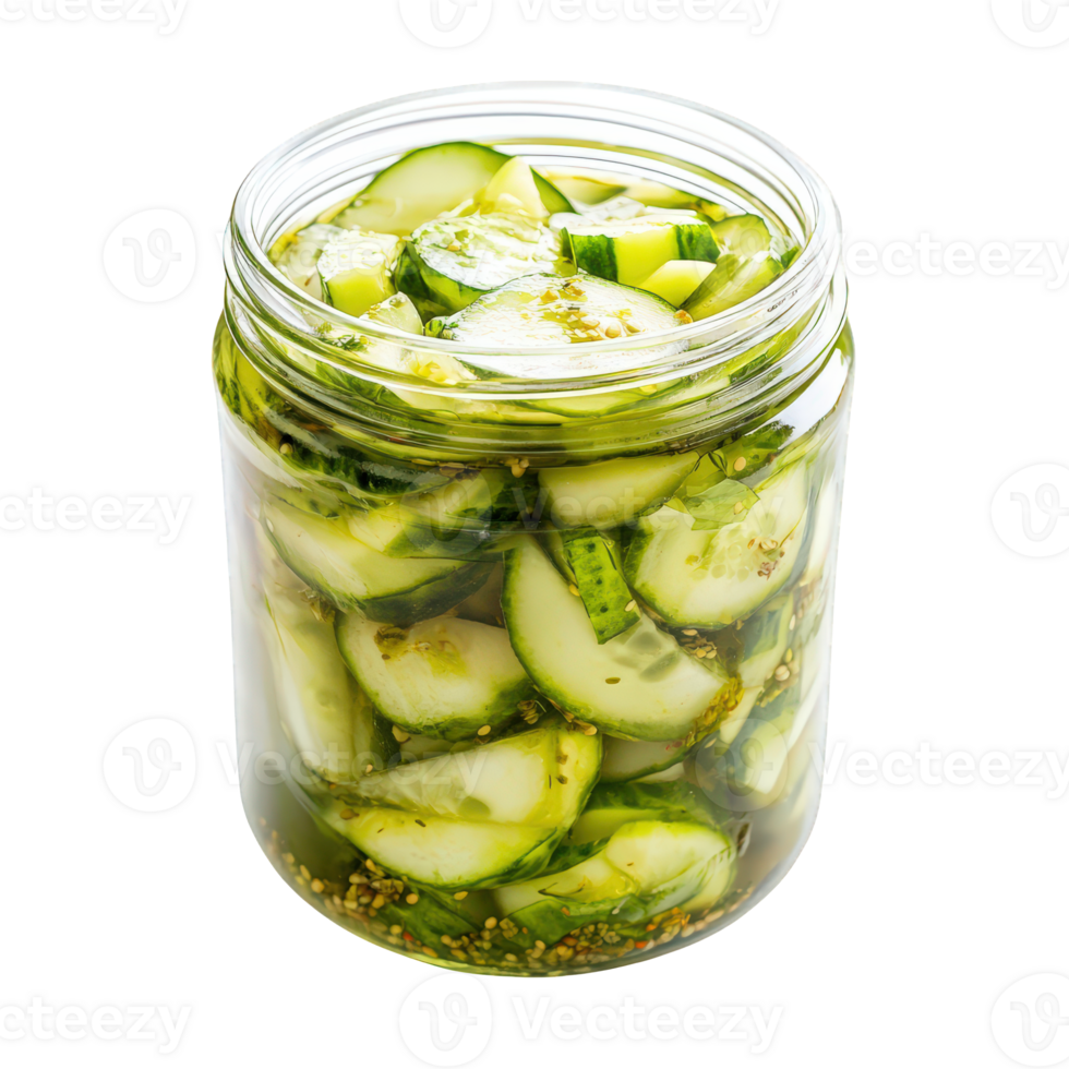 A Glass Jar Filled With Pickled Cucumber Slices png