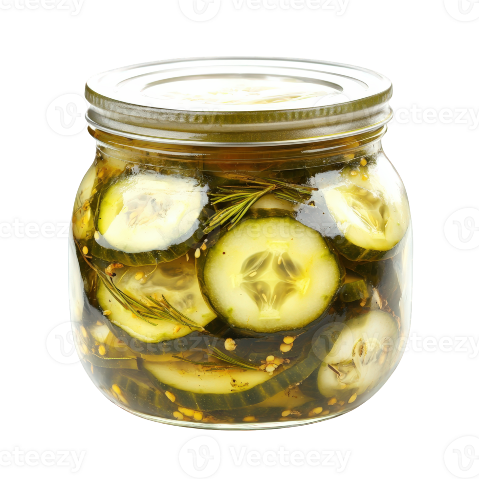 A Glass Jar Of Homemade Pickled Cucumbers png
