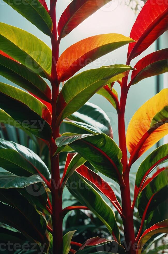 Vibrant foliage showcasing colorful leaves and stems in a natural setting. photo