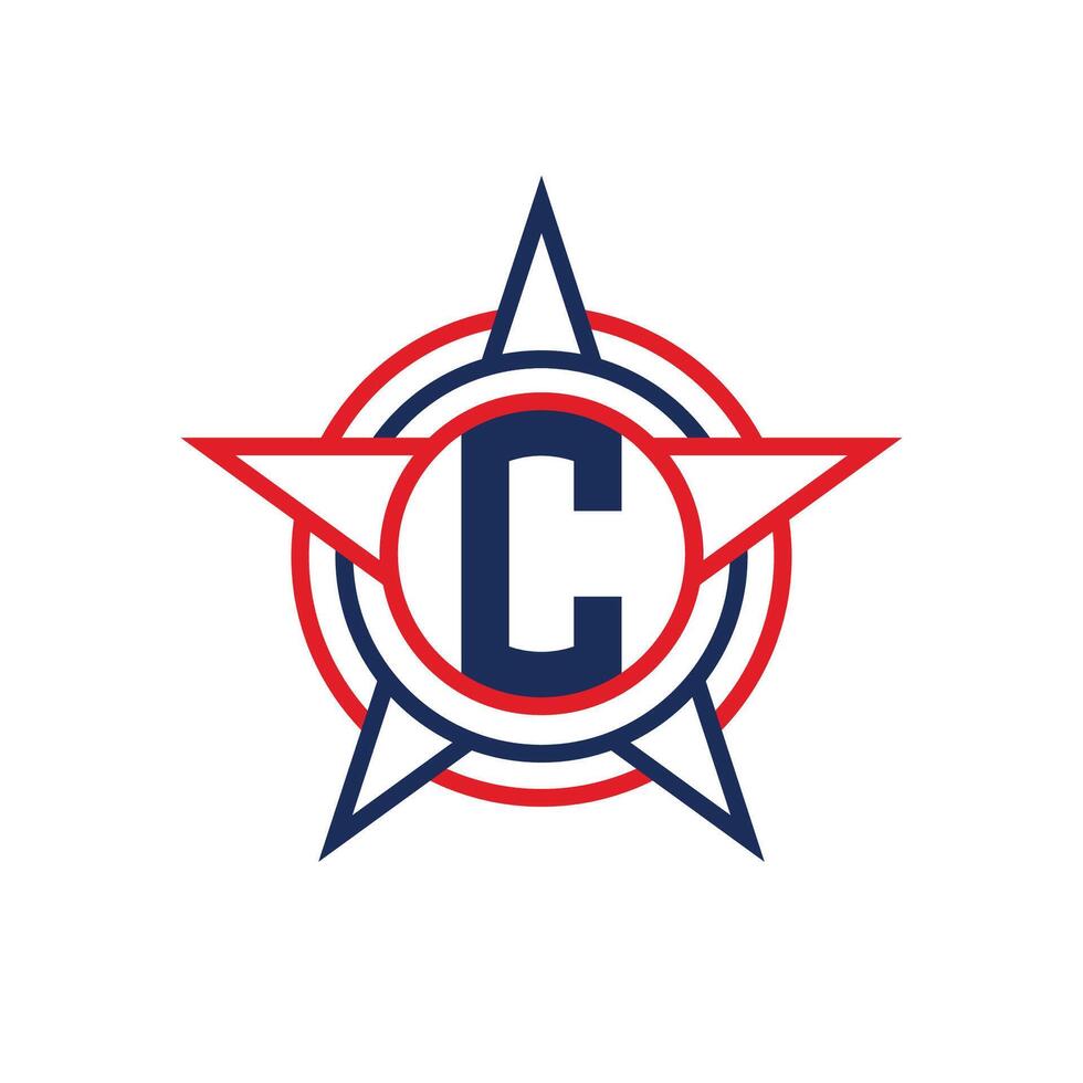 Letter C Star Logo Design. Patriotic C Logo concept inside Star vector