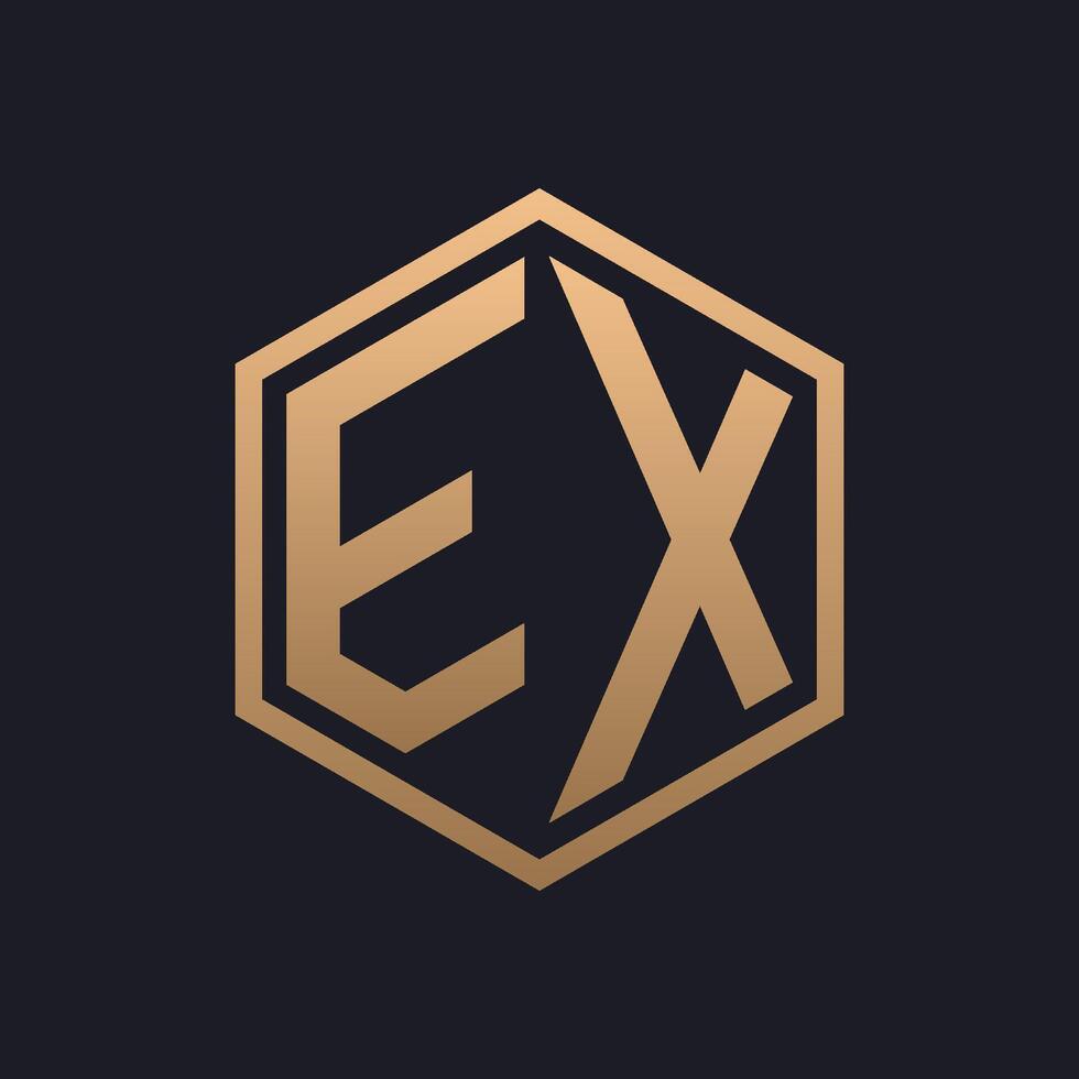 Elegant Hexagon Letter EX Logo Design. Initial Luxurious EX Logo Template vector