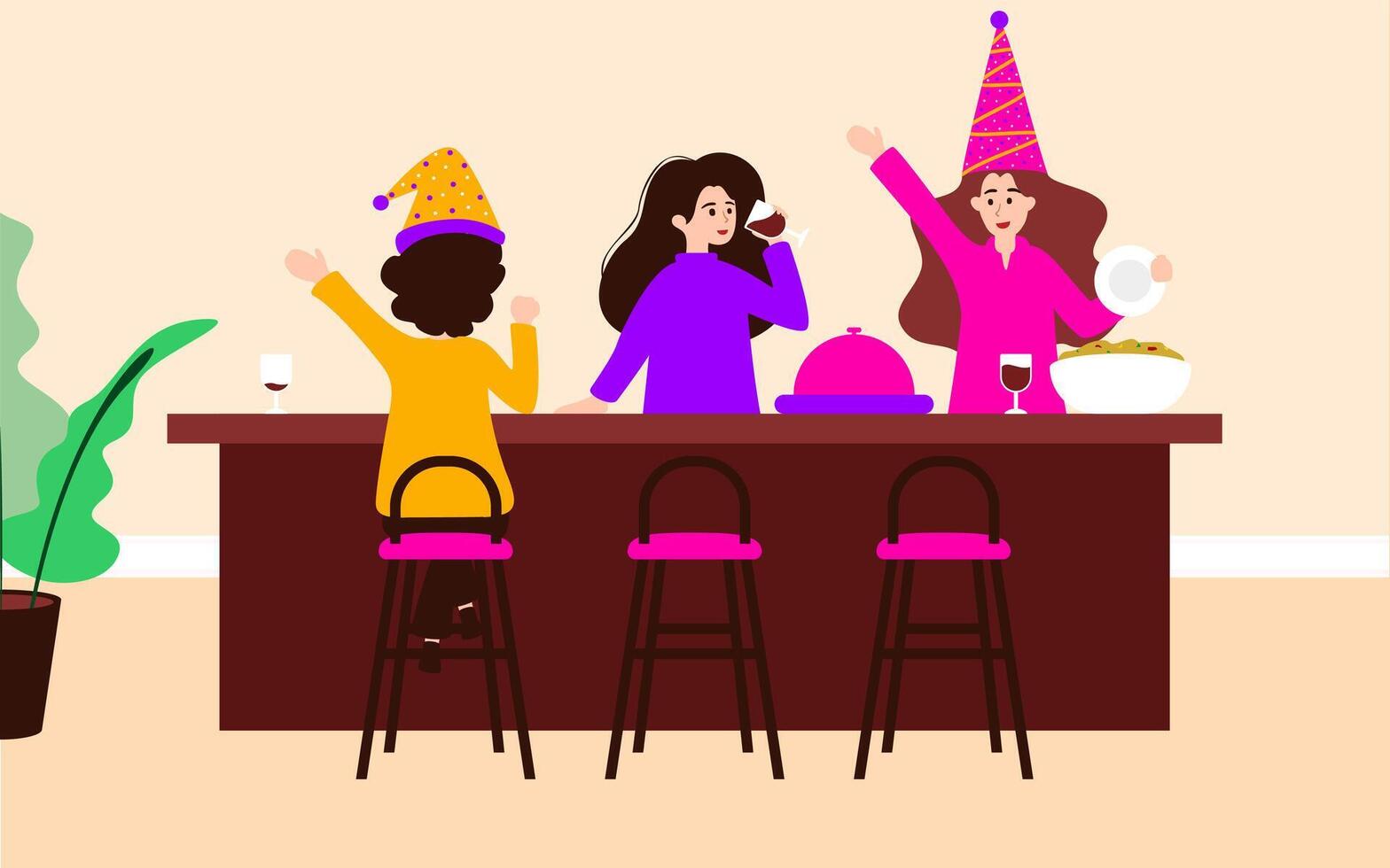Flat Illustration of A Friendship Dinner Together on Christmas Night vector