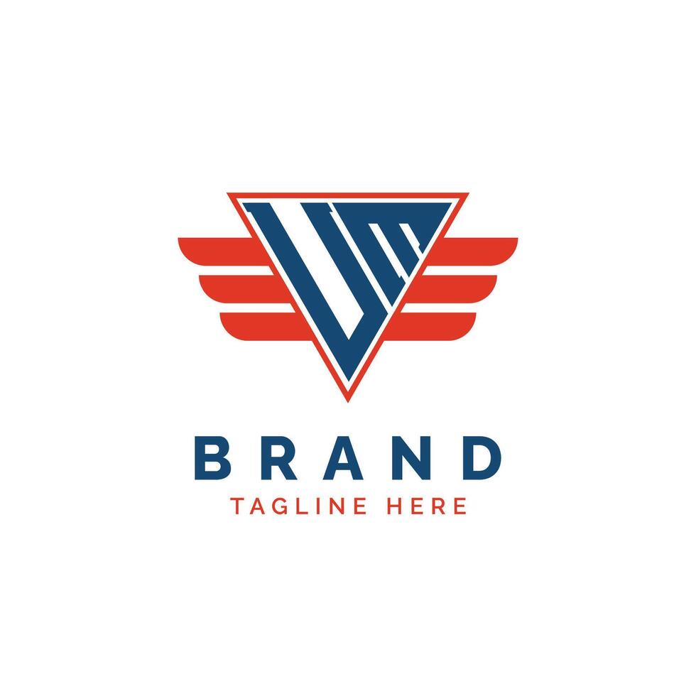 Patriotic UM Logo Initials. Letter UM Winged Logo. Red and Blue Triangle UM with Wing for Aviation, Delivery Services, Sports, Military and Security Agencies vector