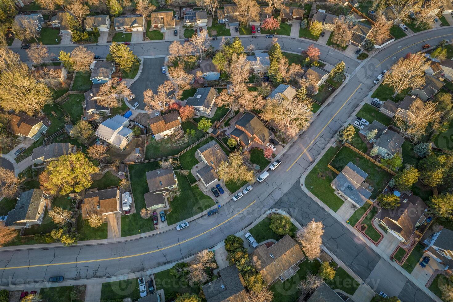 residential street - morning aerial view photo